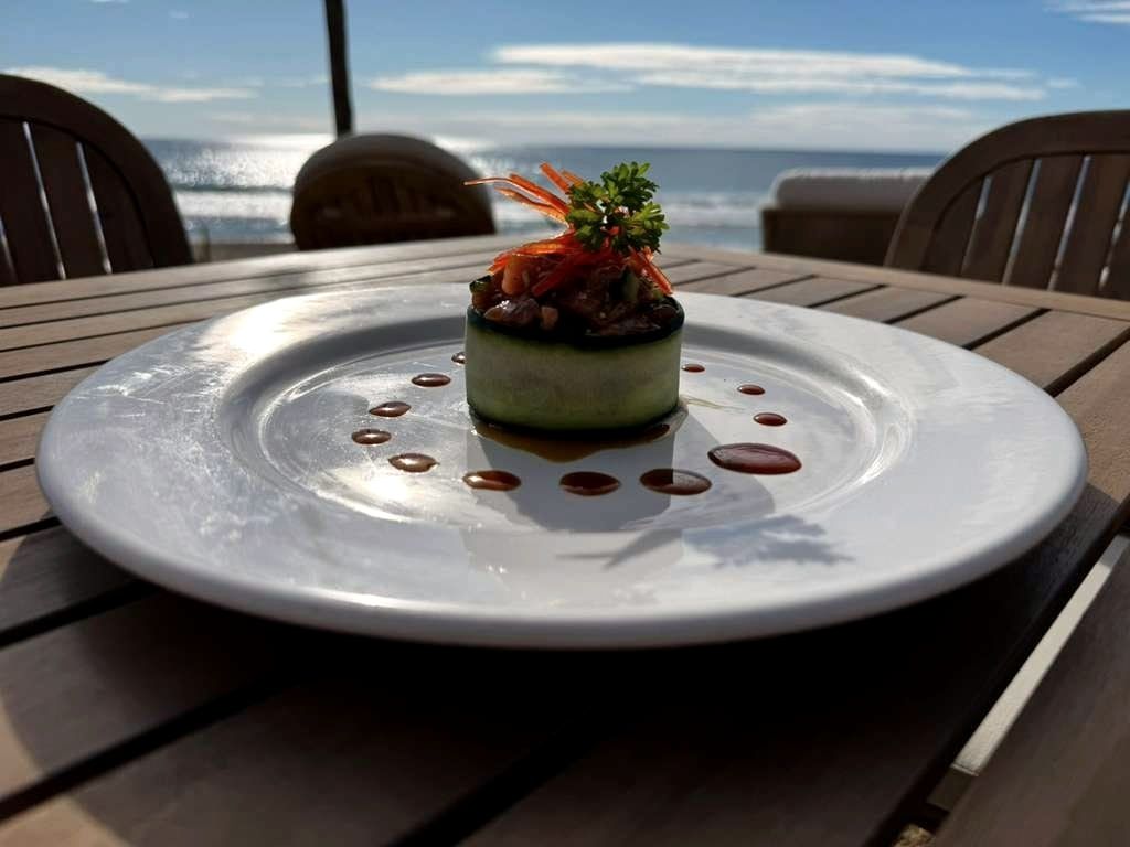 A plated dish at The Sunset, served on the beachfront patio